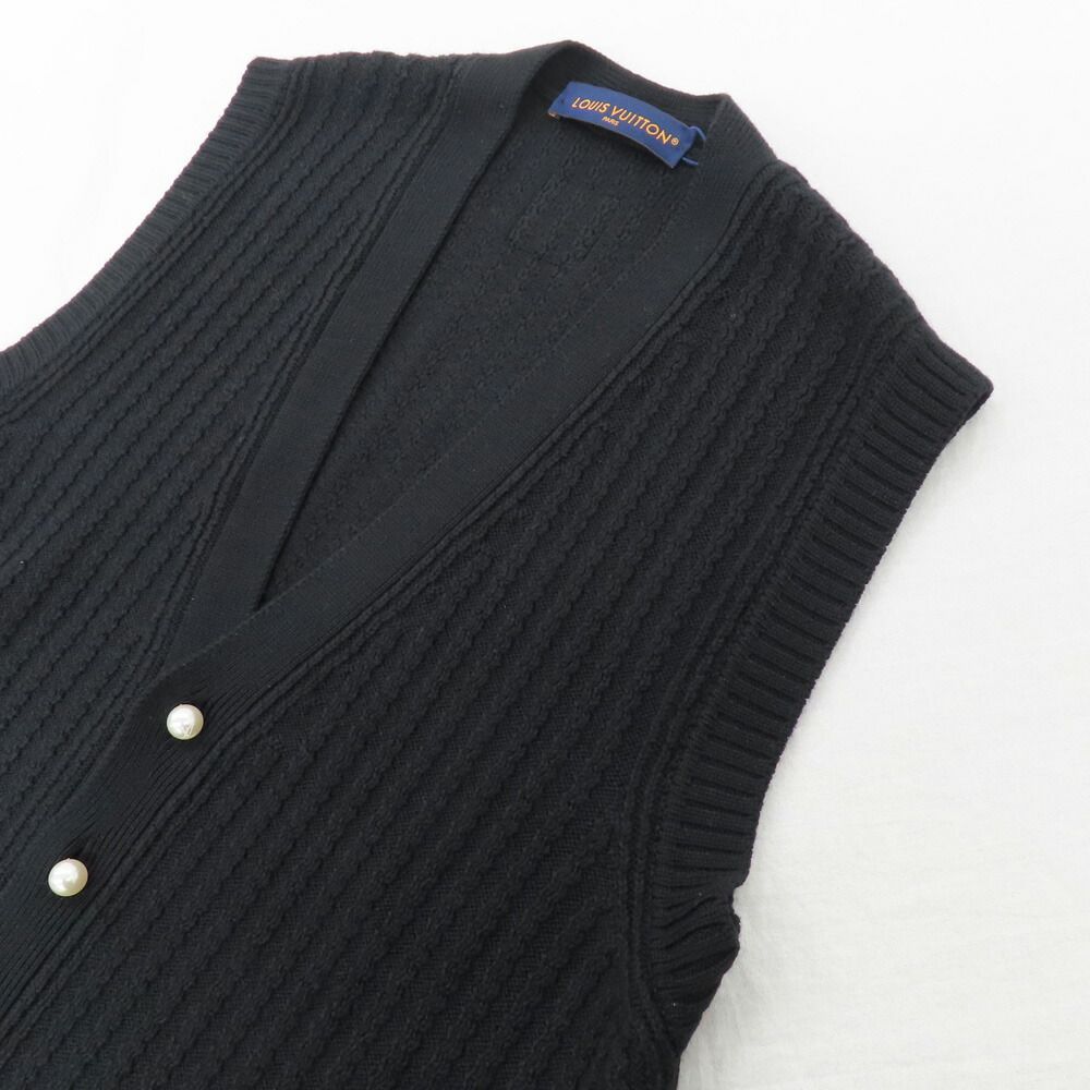 Louis Vuitton V-neck Merino Wool Vest with Blue Pattern L Black — view 3