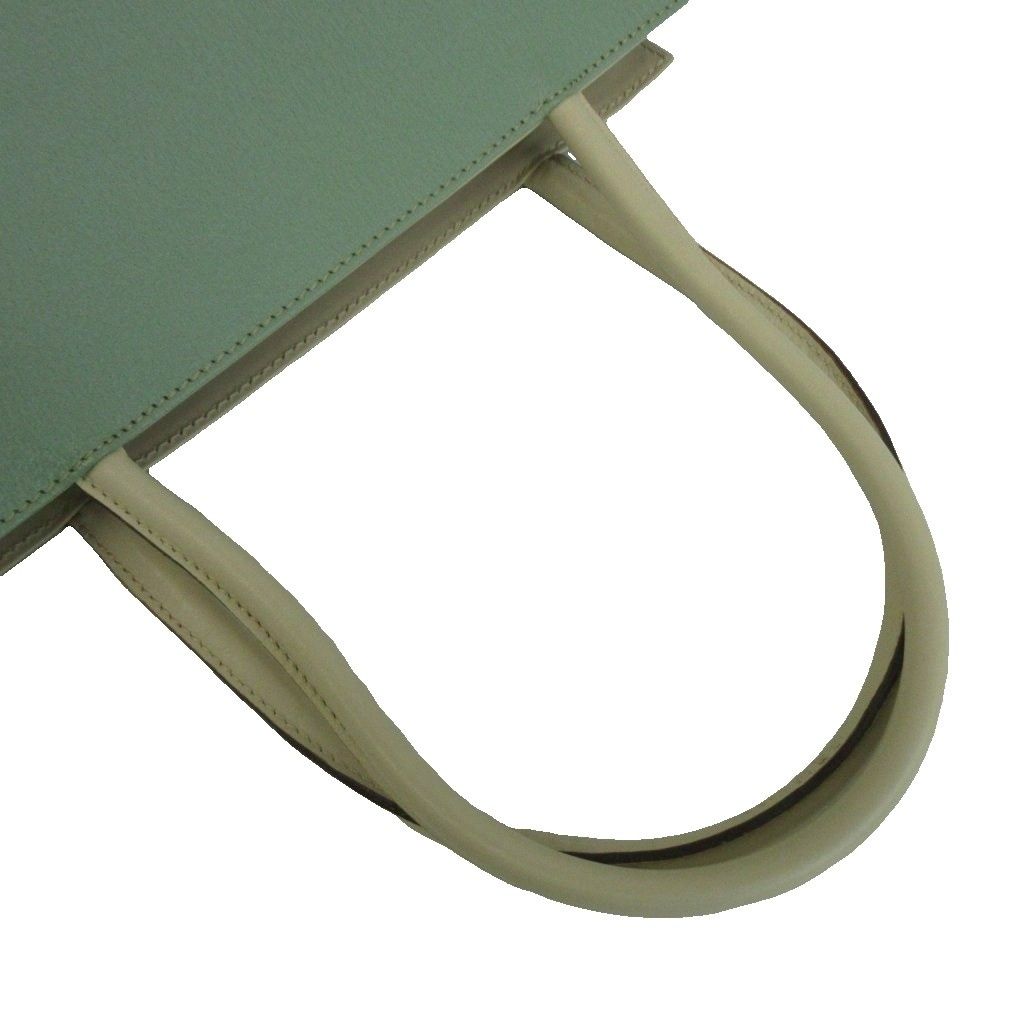 Max Mara Handbag Tote Leather Logo Gold Mint Green White — view 7