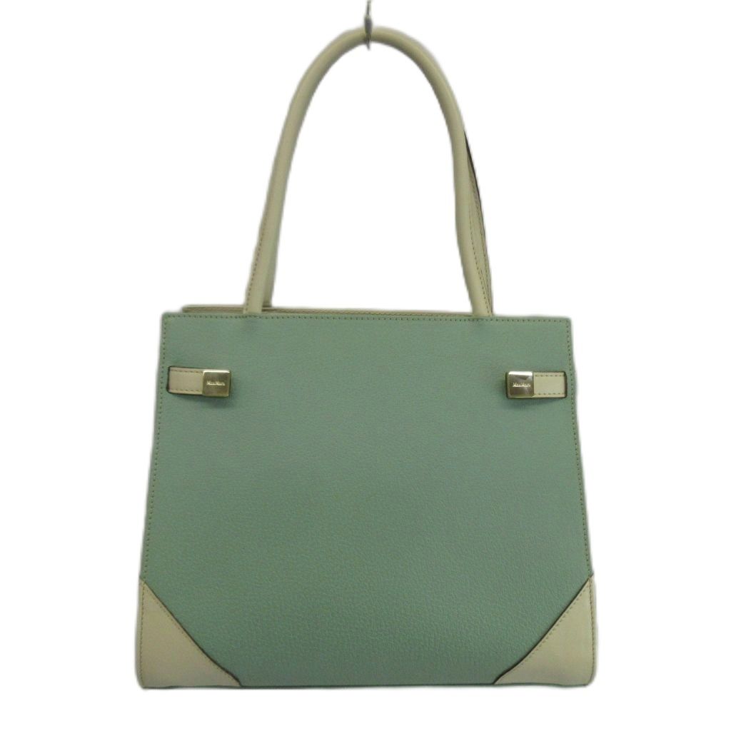 Max Mara Handbag Tote Leather Logo Gold Mint Green White