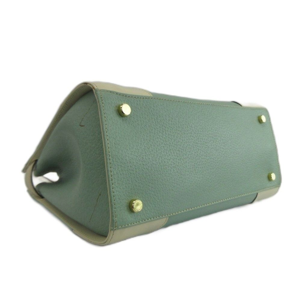 Max Mara Handbag Tote Leather Logo Gold Mint Green White — view 6