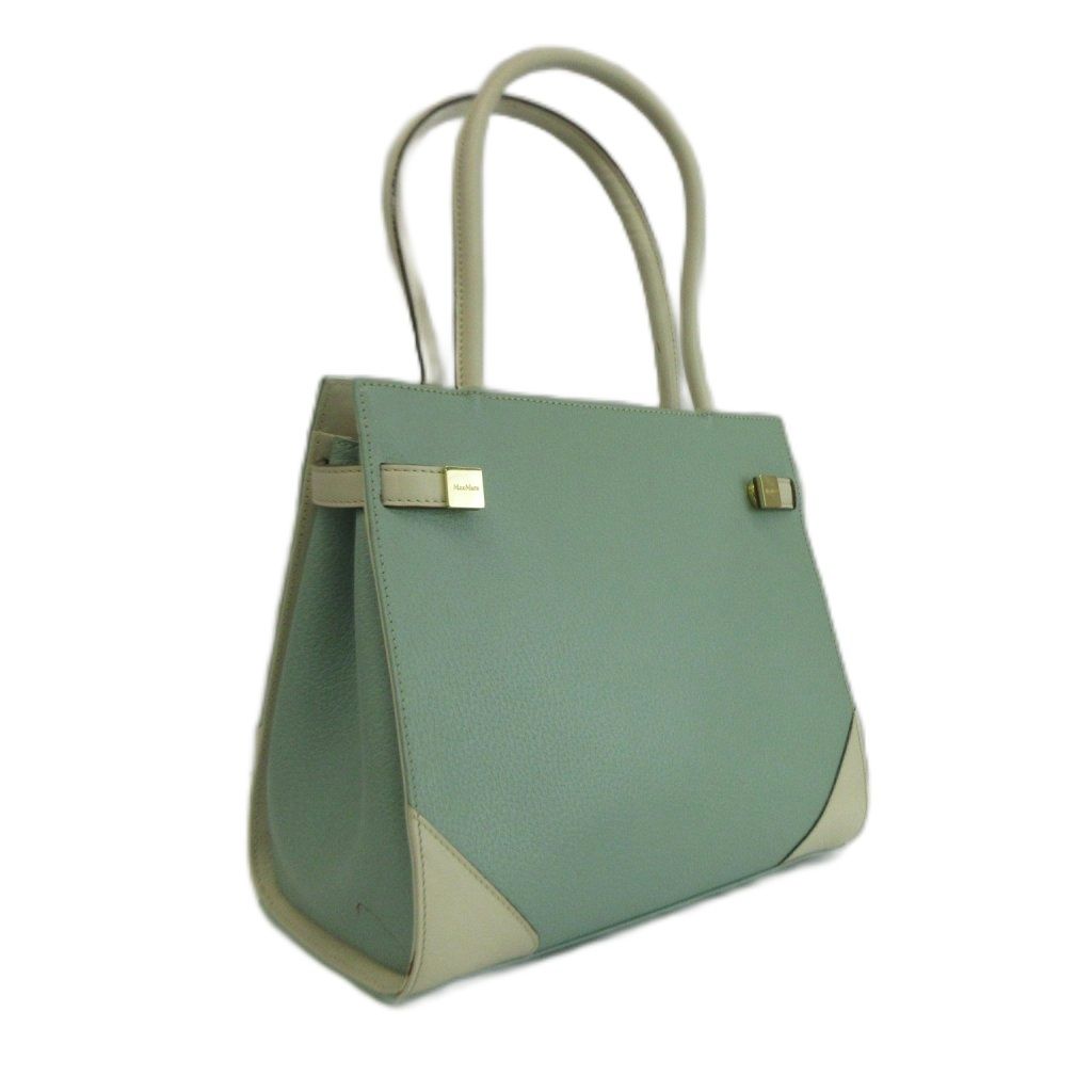 Max Mara Handbag Tote Leather Logo Gold Mint Green White — view 5