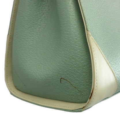 Max Mara Handbag Tote Leather Logo Gold Mint Green White — view 9