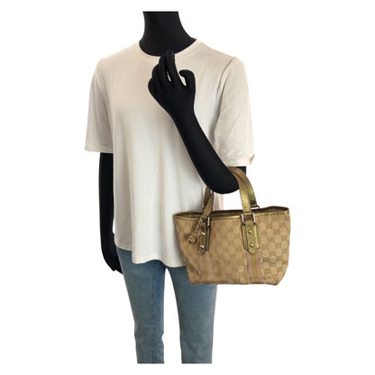 Gucci Beige Gold GG Canvas Leather Mini Tote — view 7