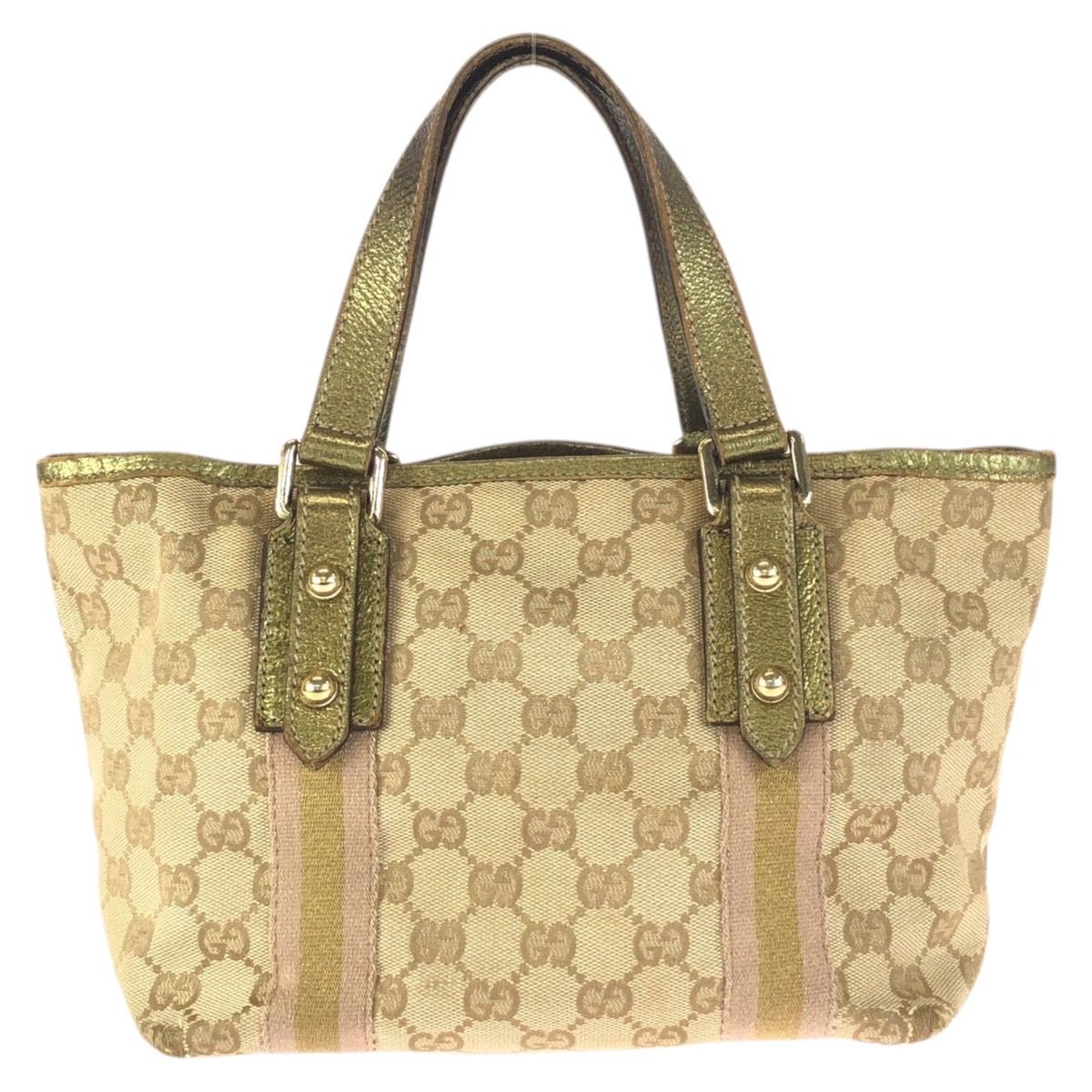 Gucci Beige Gold GG Canvas Leather Mini Tote — view 2