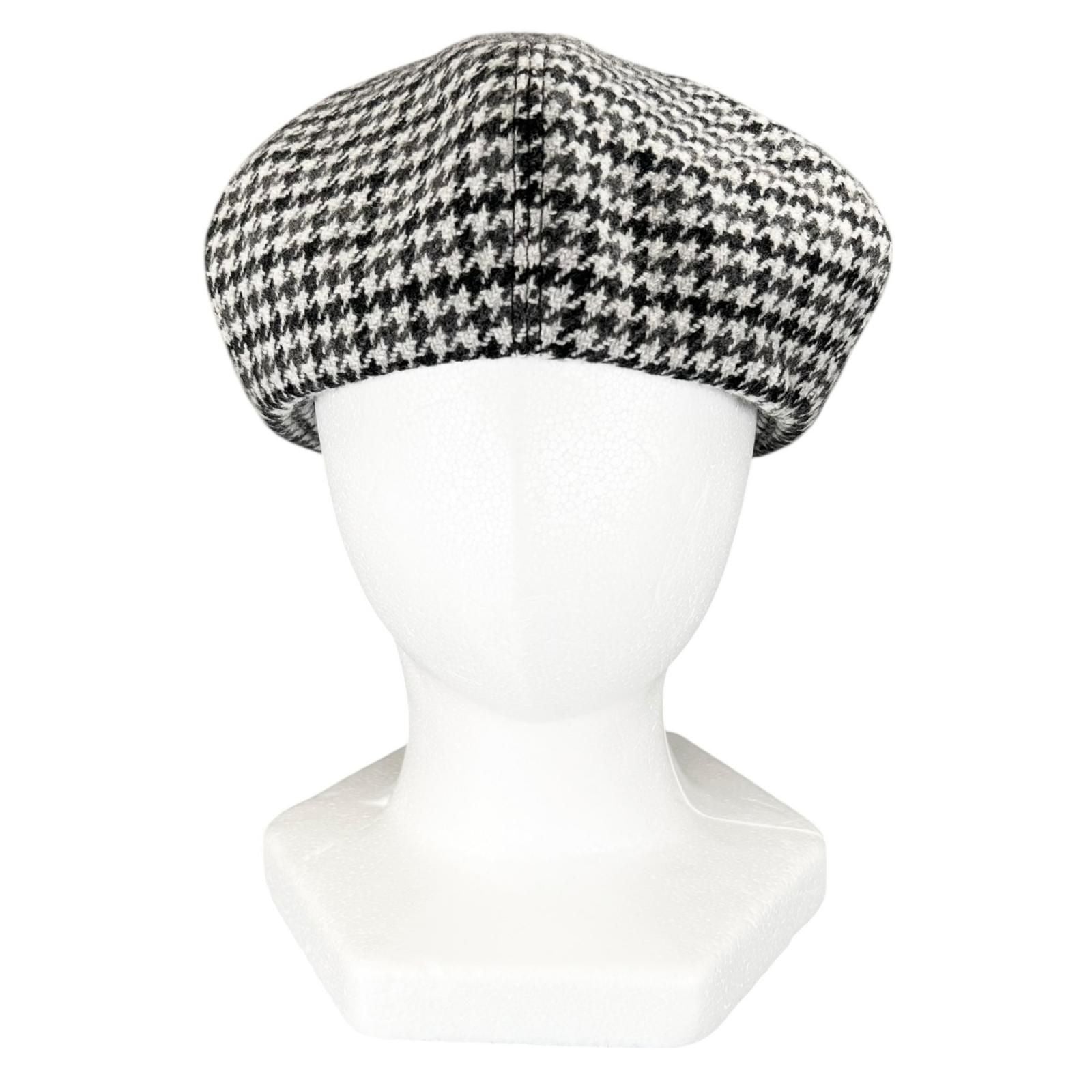 Miu Miu Wool Houndstooth Logo Embroidery Beret Gray Hat — view 2