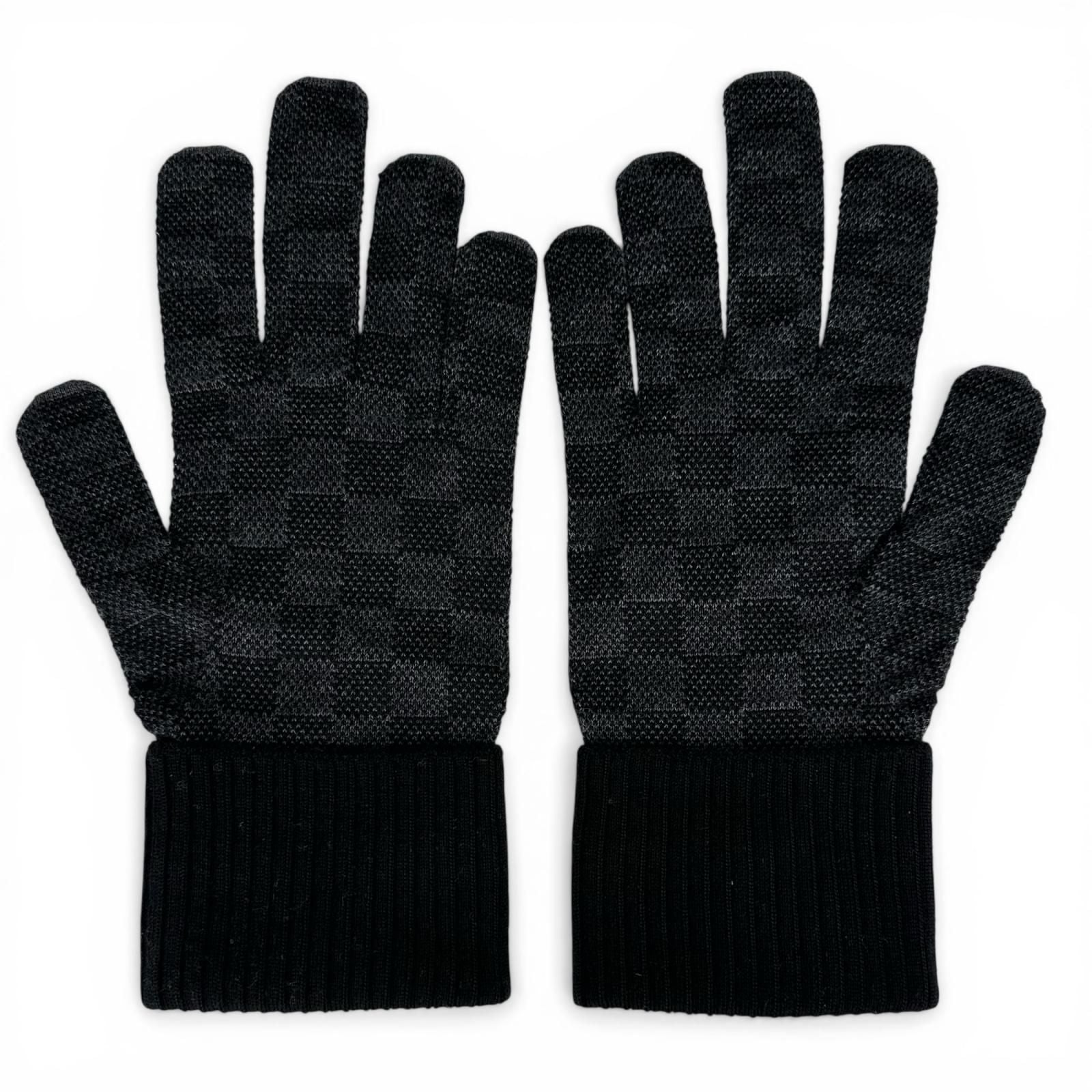 Louis Vuitton Wool Neo Petit Damier Gloves Black — view 4