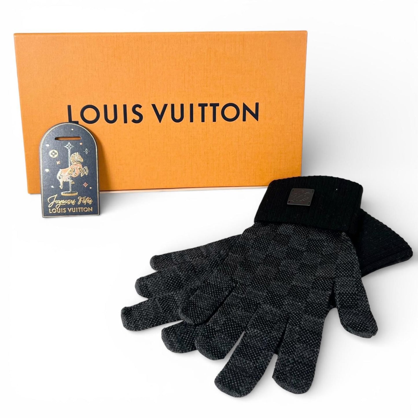 Louis Vuitton Wool Neo Petit Damier Gloves Black — view 2
