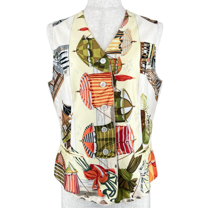 Hermes Vintage Martin Margiela Era Normandy Coast Charm Silk 100% Vest Multicolo