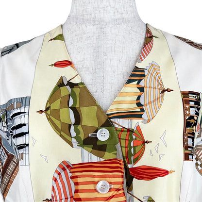 Hermes Vintage Martin Margiela Era Normandy Coast Charm Silk 100% Vest Multicolo — view 3