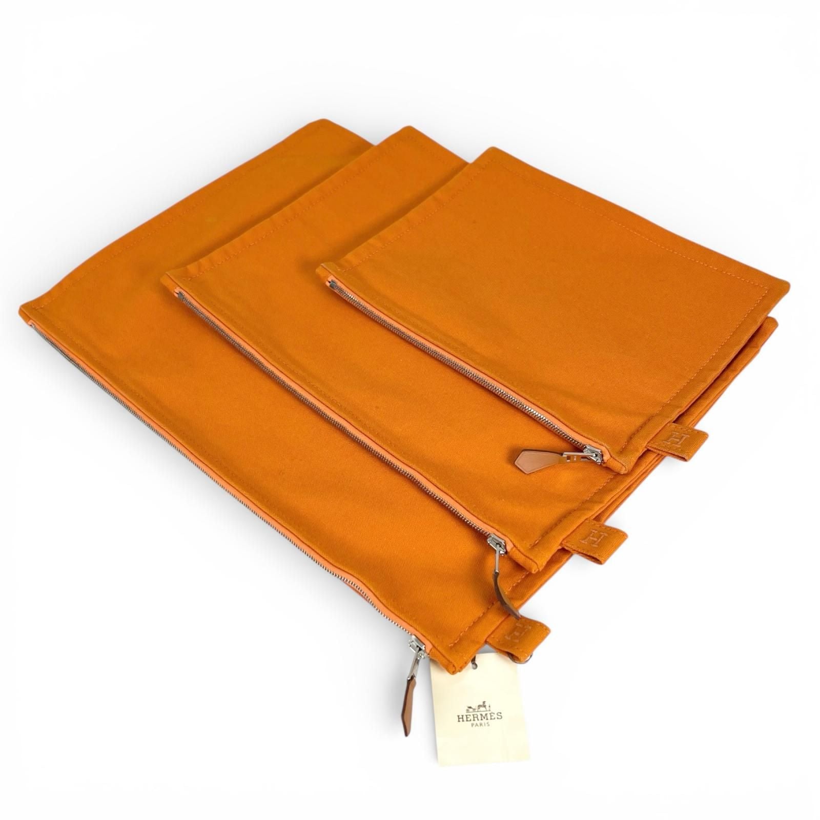 Hermes Bora Cotton 100% Logo Set Pouch Orange — view 2