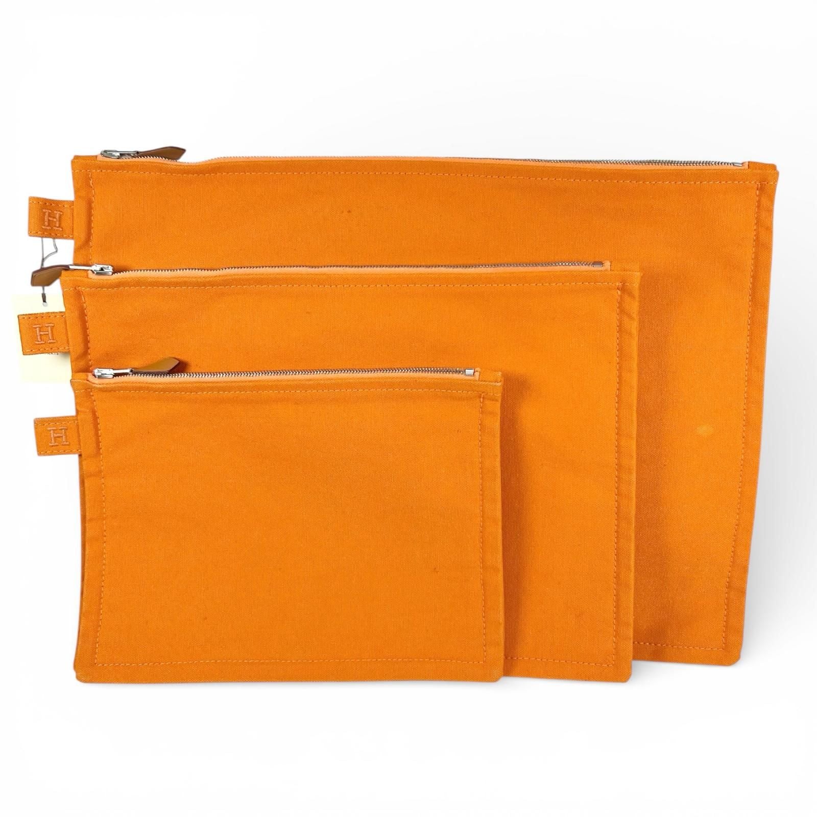 Hermes Bora Cotton 100% Logo Set Pouch Orange