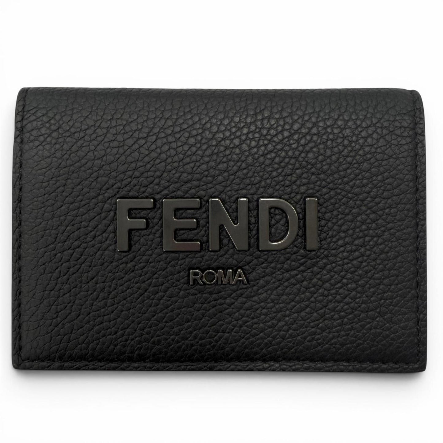 Fendi Leather Logo Bifold Business Card Holder Case Black Gunmetallic Recommende