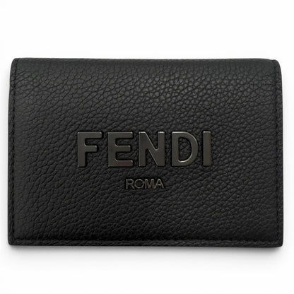 Fendi Leather Logo Bifold Business Card Holder Case Black Gunmetallic Recommende