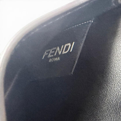 Fendi Leather Logo Bifold Business Card Holder Case Black Gunmetallic Recommende — view 7
