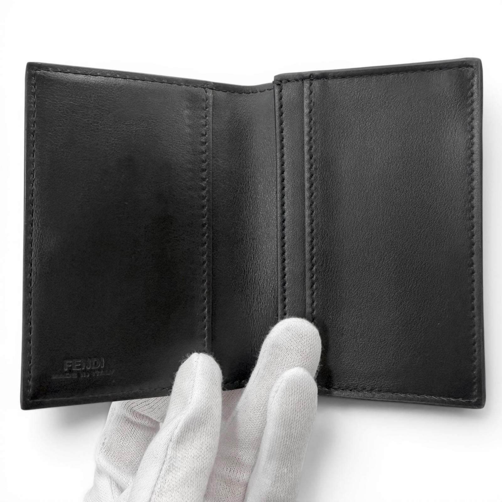 Fendi Leather Logo Bifold Business Card Holder Case Black Gunmetallic Recommende — view 4