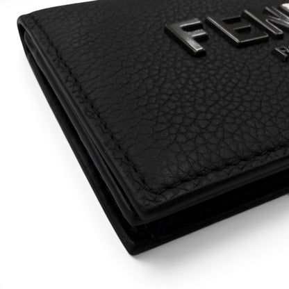 Fendi Leather Logo Bifold Business Card Holder Case Black Gunmetallic Recommende — view 5