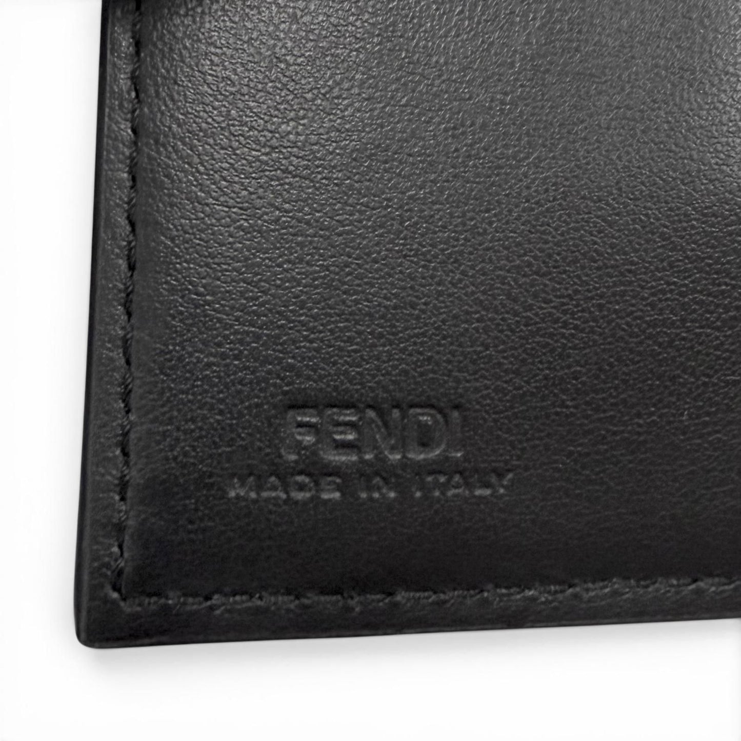 Fendi Leather Logo Bifold Business Card Holder Case Black Gunmetallic Recommende — view 6