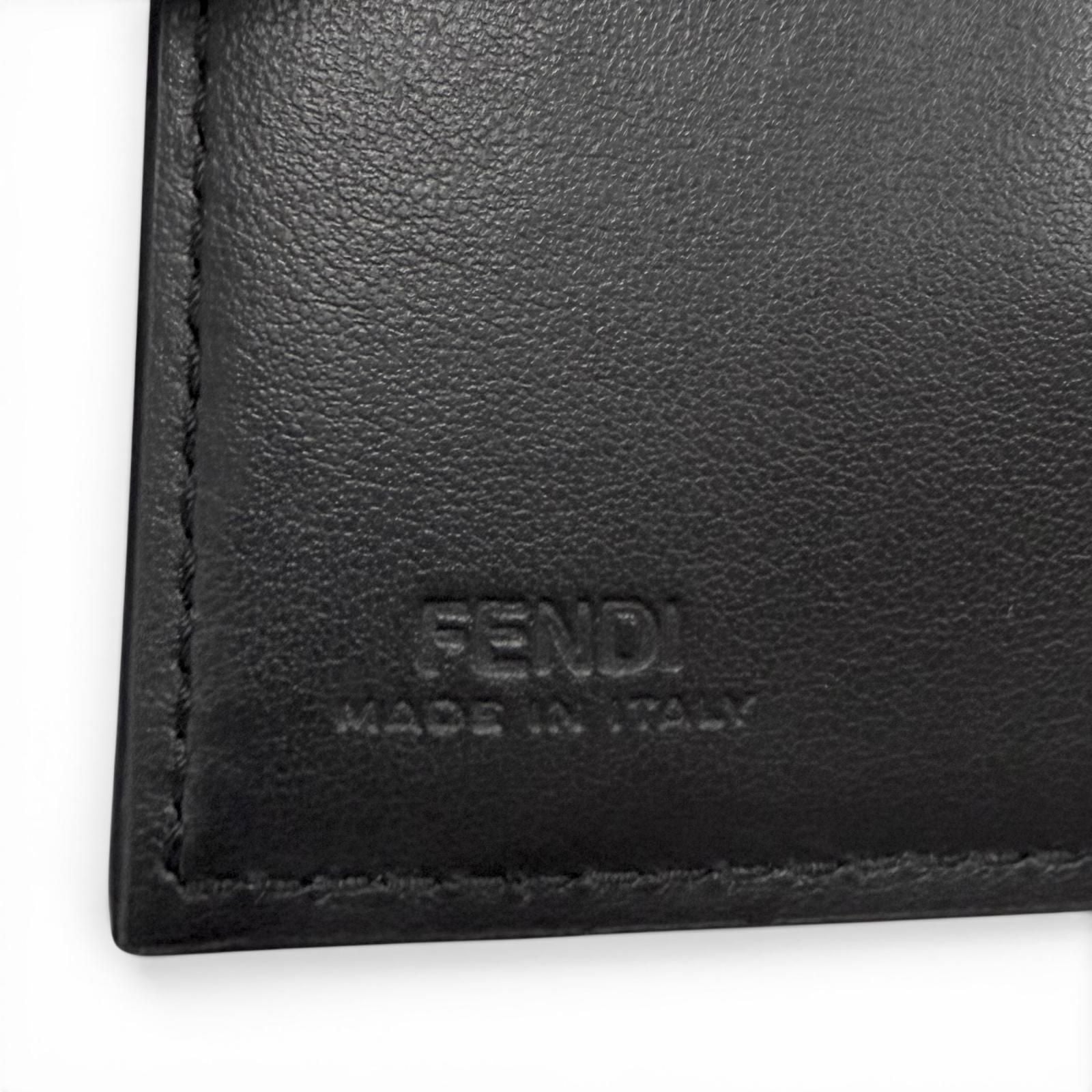 Fendi Leather Logo Bifold Business Card Holder Case Black Gunmetallic Recommende — view 6