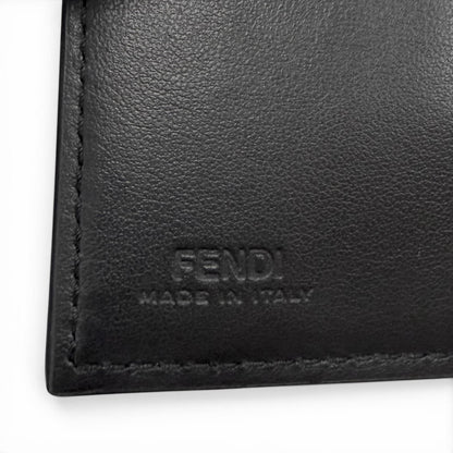 Fendi Leather Logo Bifold Business Card Holder Case Black Gunmetallic Recommende — view 6