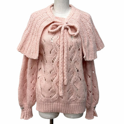 Chanel Wool Alpaca Blend with Cape Line Stone CC Logo Key Knit Pink 40