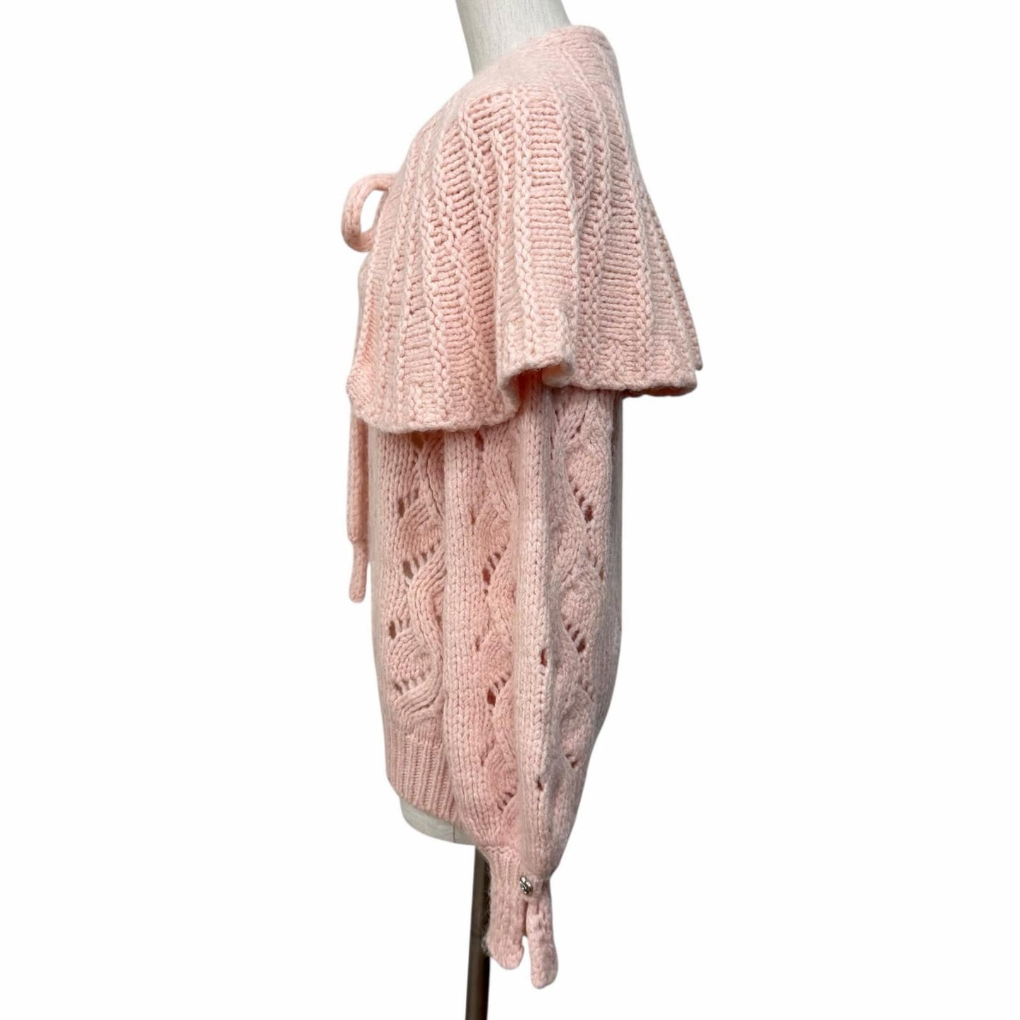 Chanel Wool Alpaca Blend with Cape Line Stone CC Logo Key Knit Pink 40 — view 2