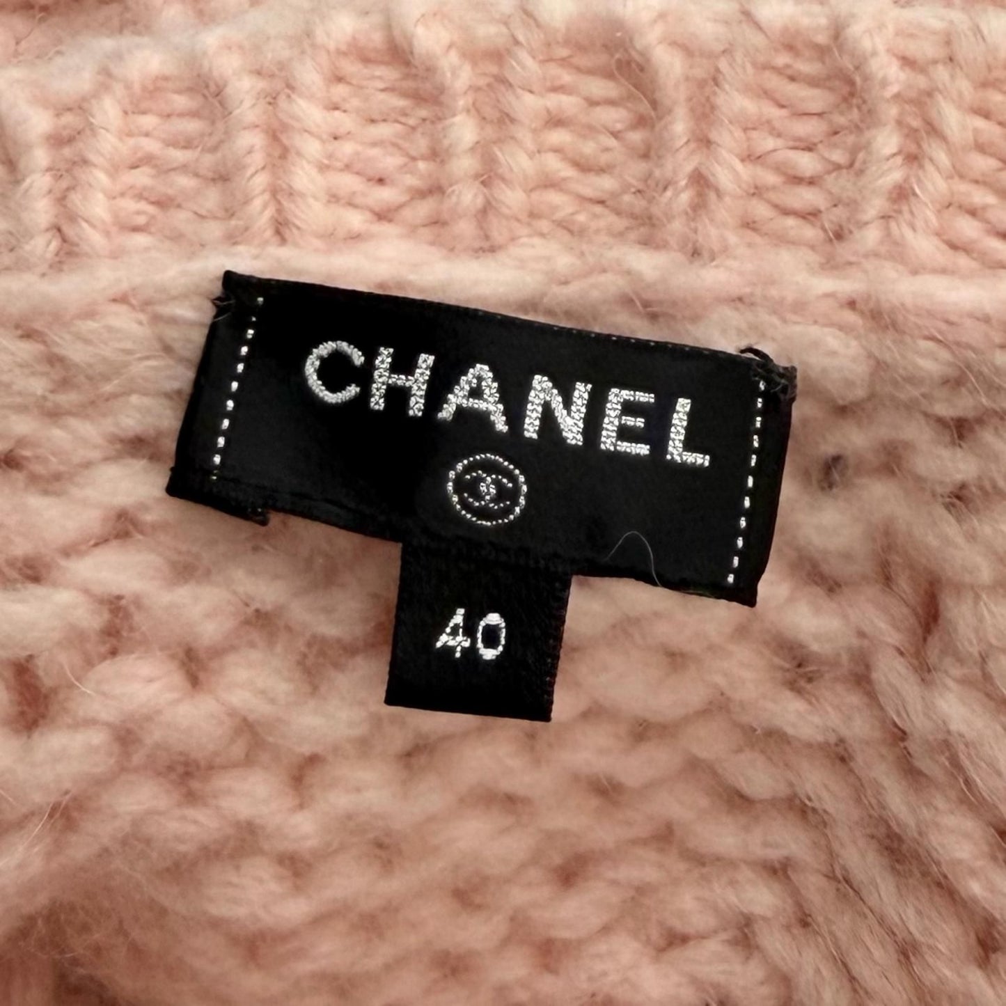 Chanel Wool Alpaca Blend with Cape Line Stone CC Logo Key Knit Pink 40 — view 6