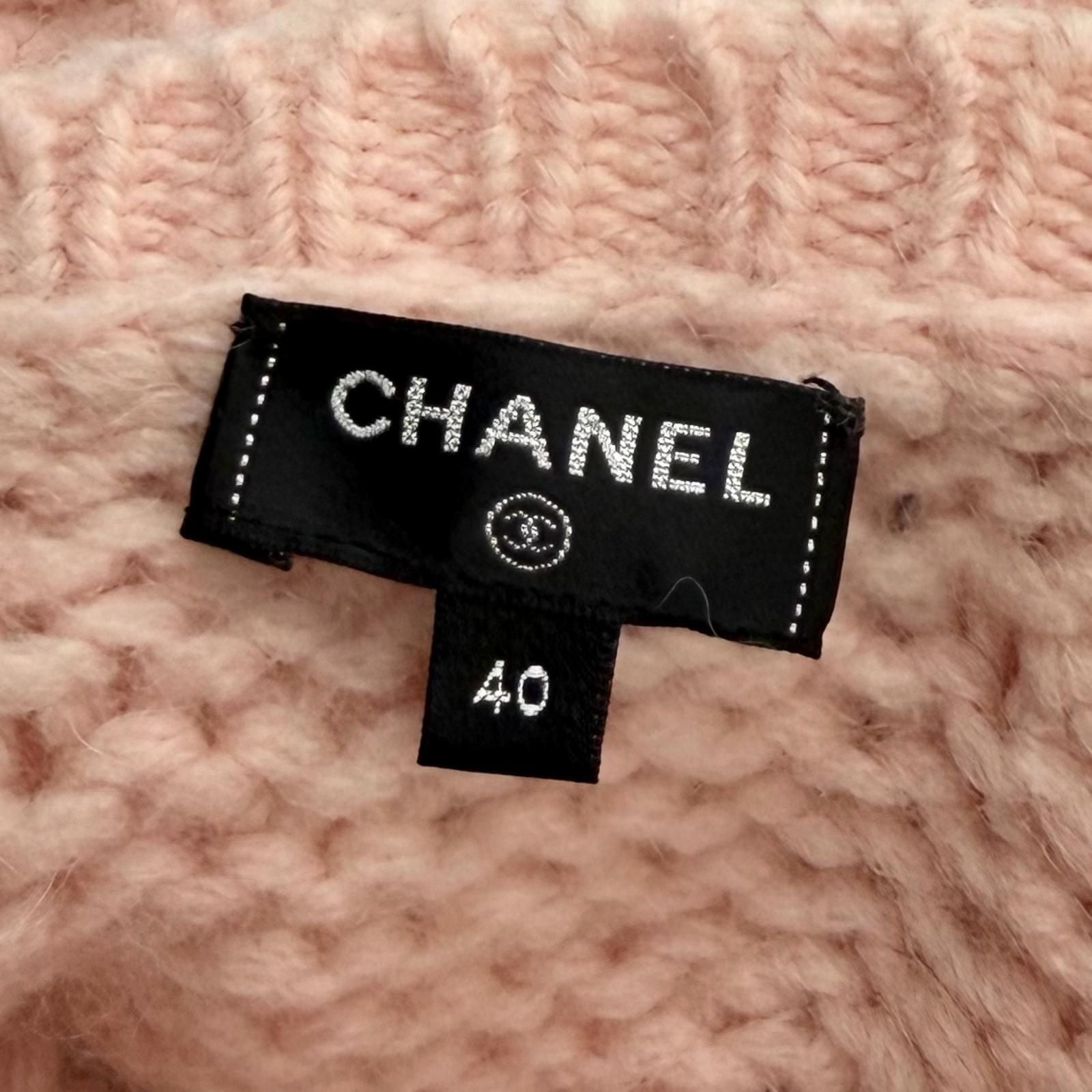 Chanel Wool Alpaca Blend with Cape Line Stone CC Logo Key Knit Pink 40 — view 6