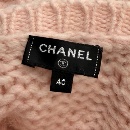 Chanel Wool Alpaca Blend with Cape Line Stone CC Logo Key Knit Pink 40 — view 6