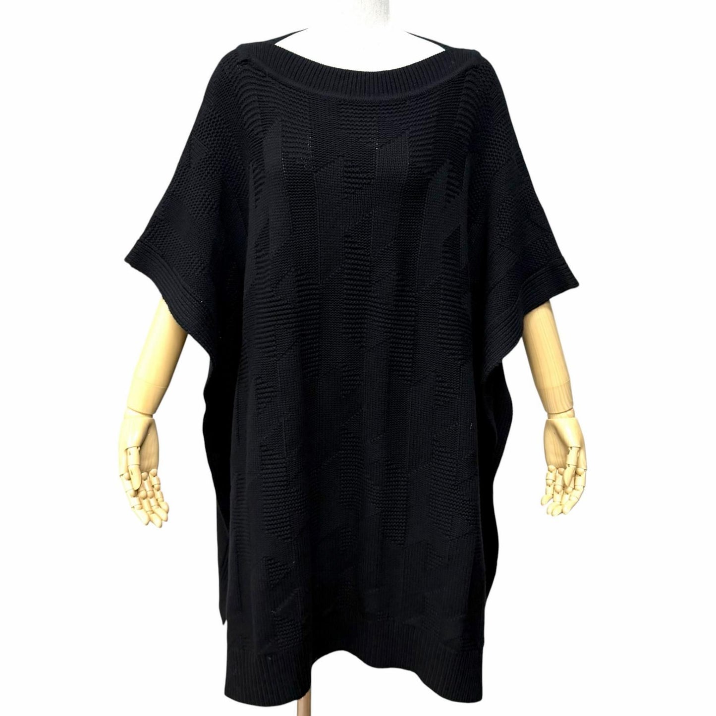 Hermes Wool Motif Knit Poncho Black 34