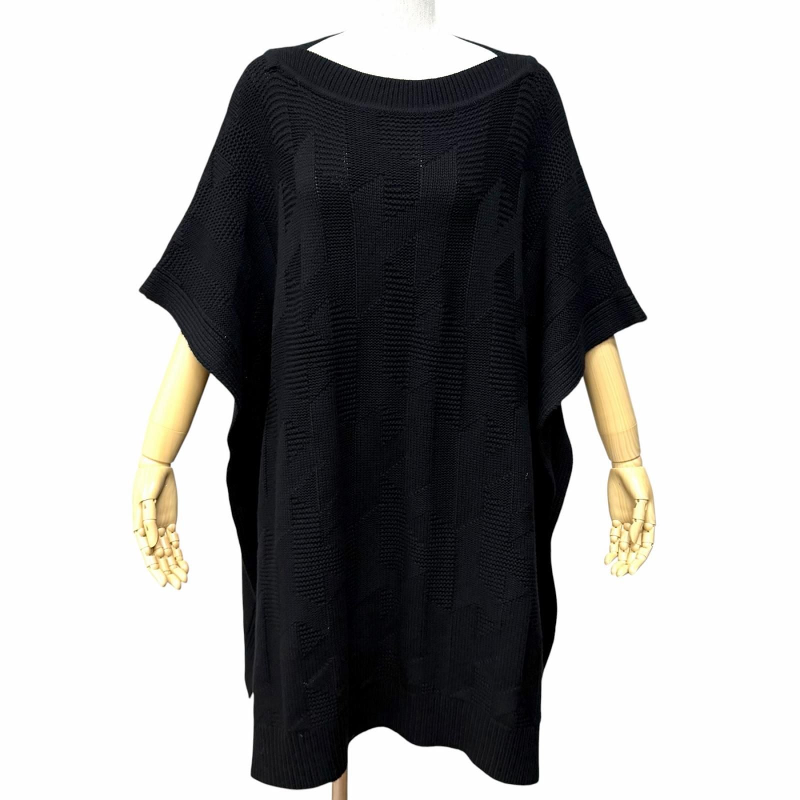 Hermes Wool Motif Knit Poncho Black 34