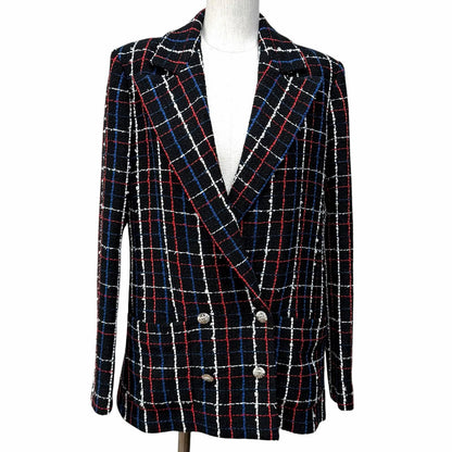 Chanel CC Logo Buttoned Double Breasted Tweed Jacket Multi 38