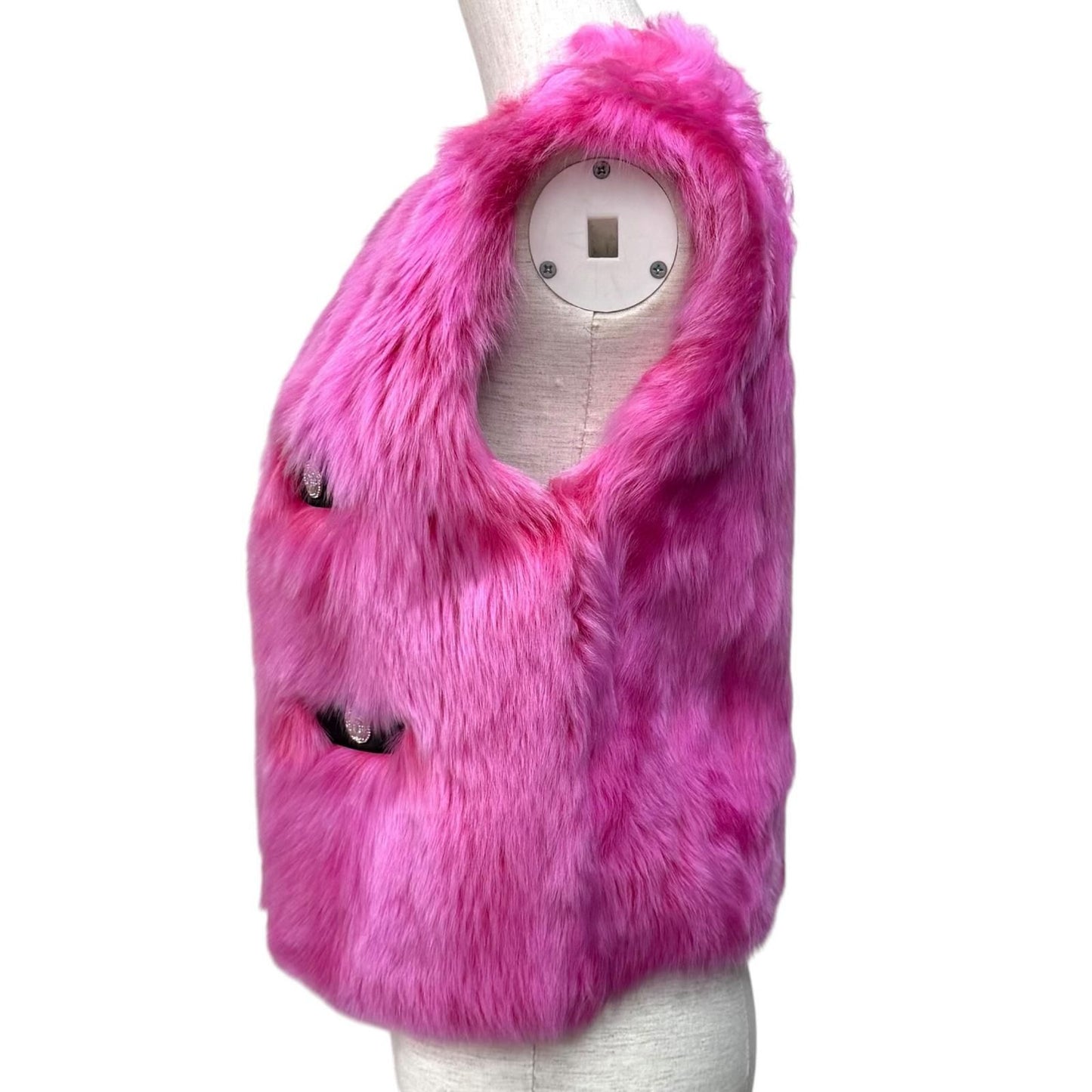 Chanel Reversible CC Logo Button Zip UP Lamfa Vest Pink Black 36 — view 3