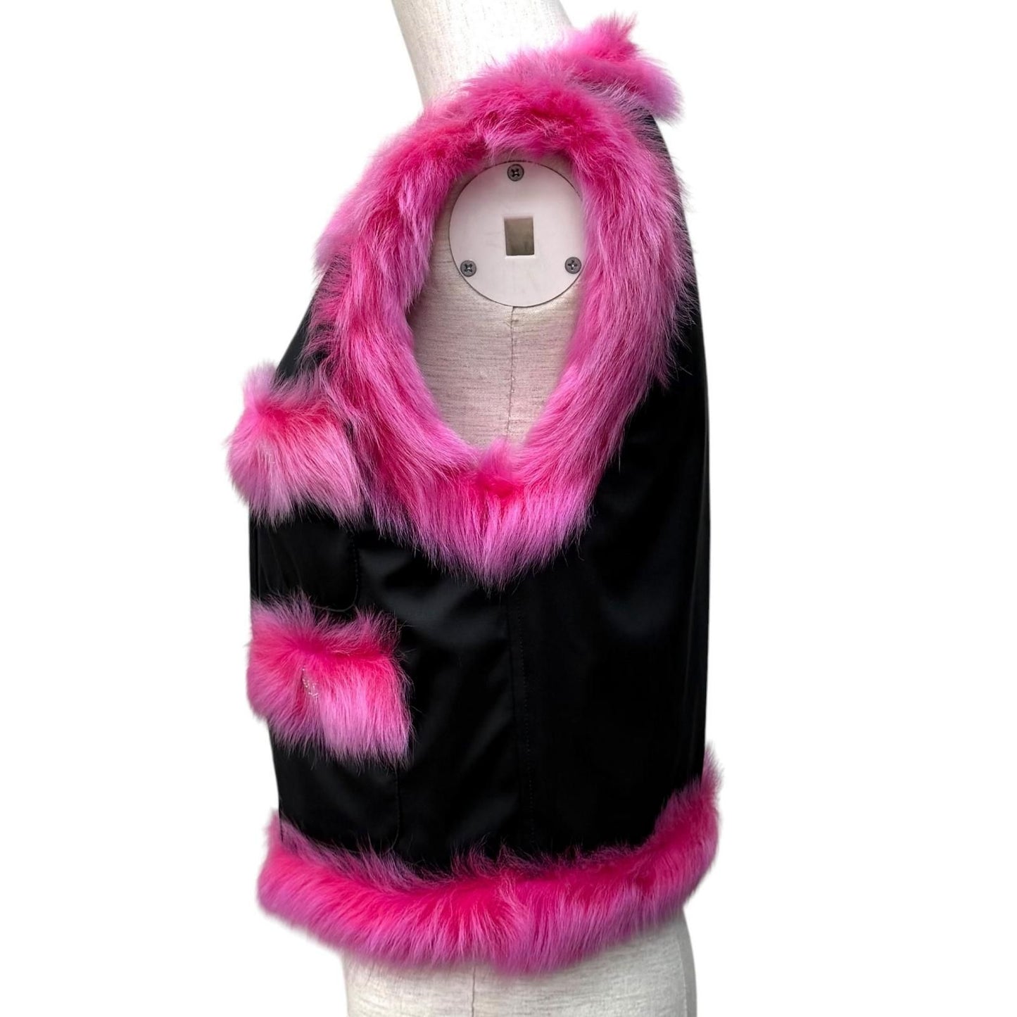 Chanel Reversible CC Logo Button Zip UP Lamfa Vest Pink Black 36 — view 6
