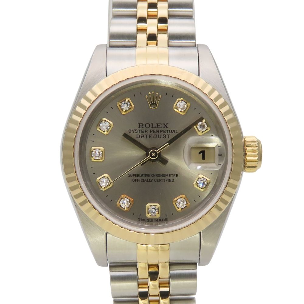 Rolex Watch Datejust Stainless Steel 18k Yellow Gold Diamond Silver Dial Gray