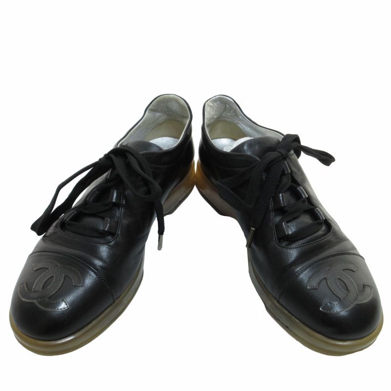 Chanel Leather Sneakers Clear Sole Shoes CC Logo Black — view 4