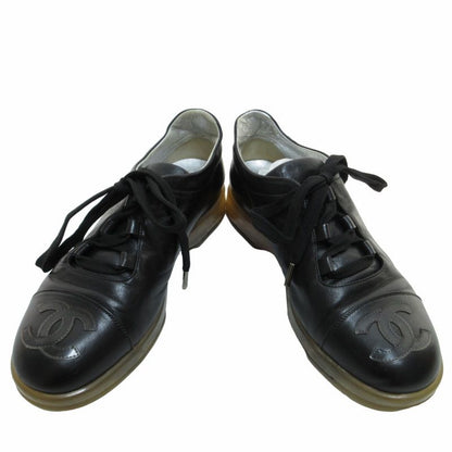 Chanel Leather Sneakers Clear Sole Shoes CC Logo Black — view 4