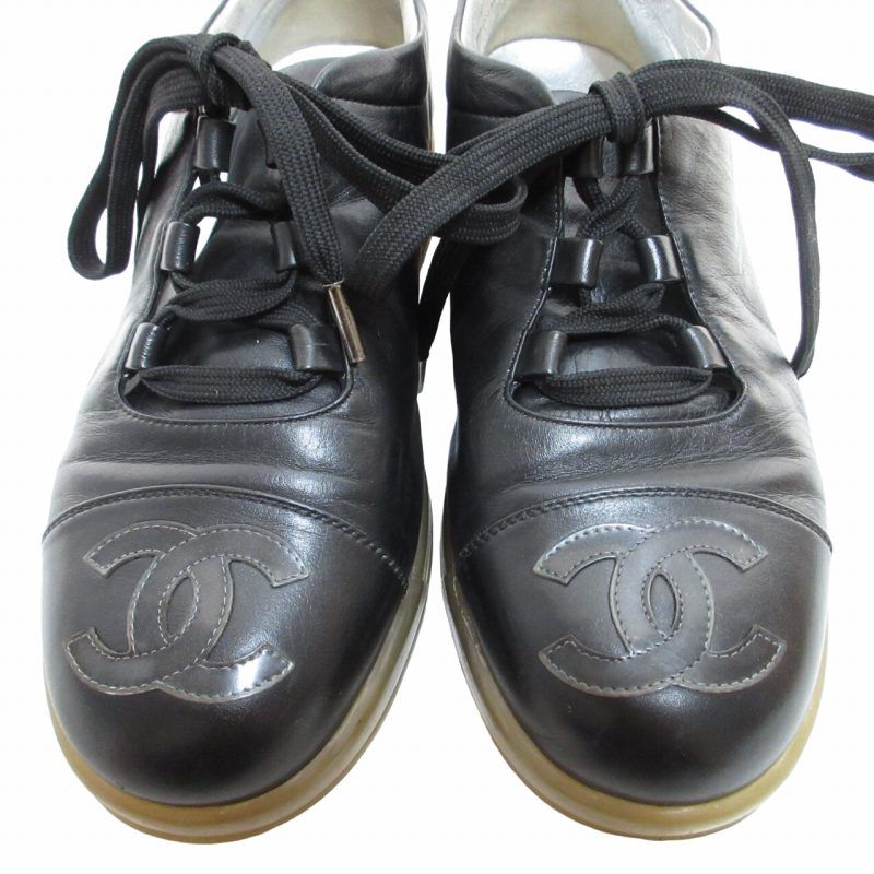 Chanel Leather Sneakers Clear Sole Shoes CC Logo Black — view 9