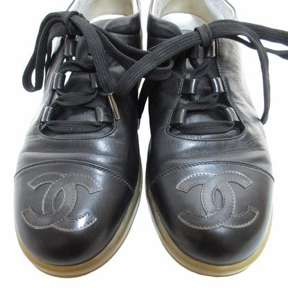 Chanel Leather Sneakers Clear Sole Shoes CC Logo Black — view 9