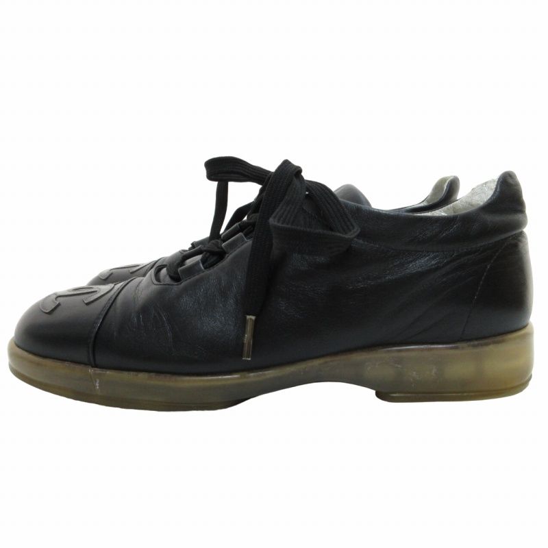 Chanel Leather Sneakers Clear Sole Shoes CC Logo Black — view 2