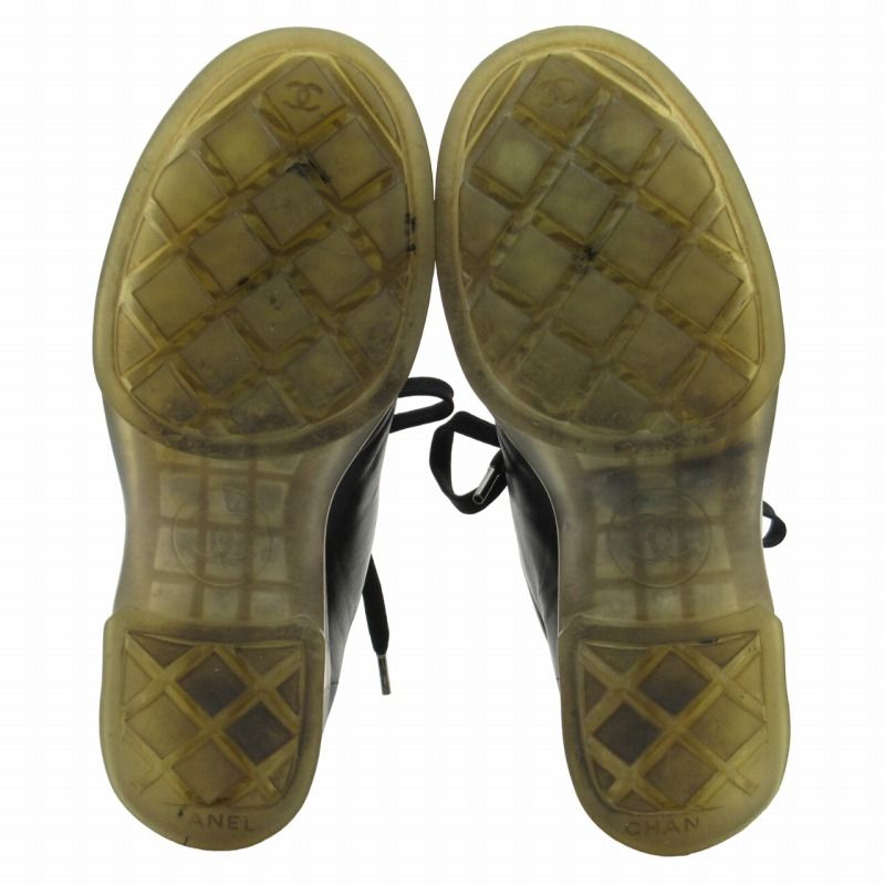 Chanel Leather Sneakers Clear Sole Shoes CC Logo Black — view 5