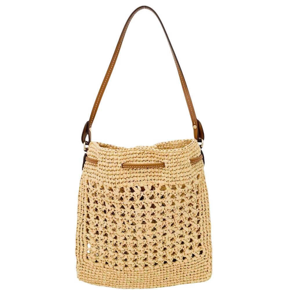 Miu Miu Miu Woven Fabric Mini Bag Basket Straw Leather Beige Brown Gold Spring — view 2