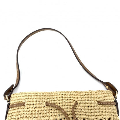 Miu Miu Miu Woven Fabric Mini Bag Basket Straw Leather Beige Brown Gold Spring — view 6