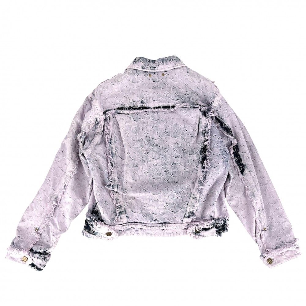 Louis Vuitton Denim Jacket Boyhood Fringe Distressed Monogram 48 Pink Blue — view 2