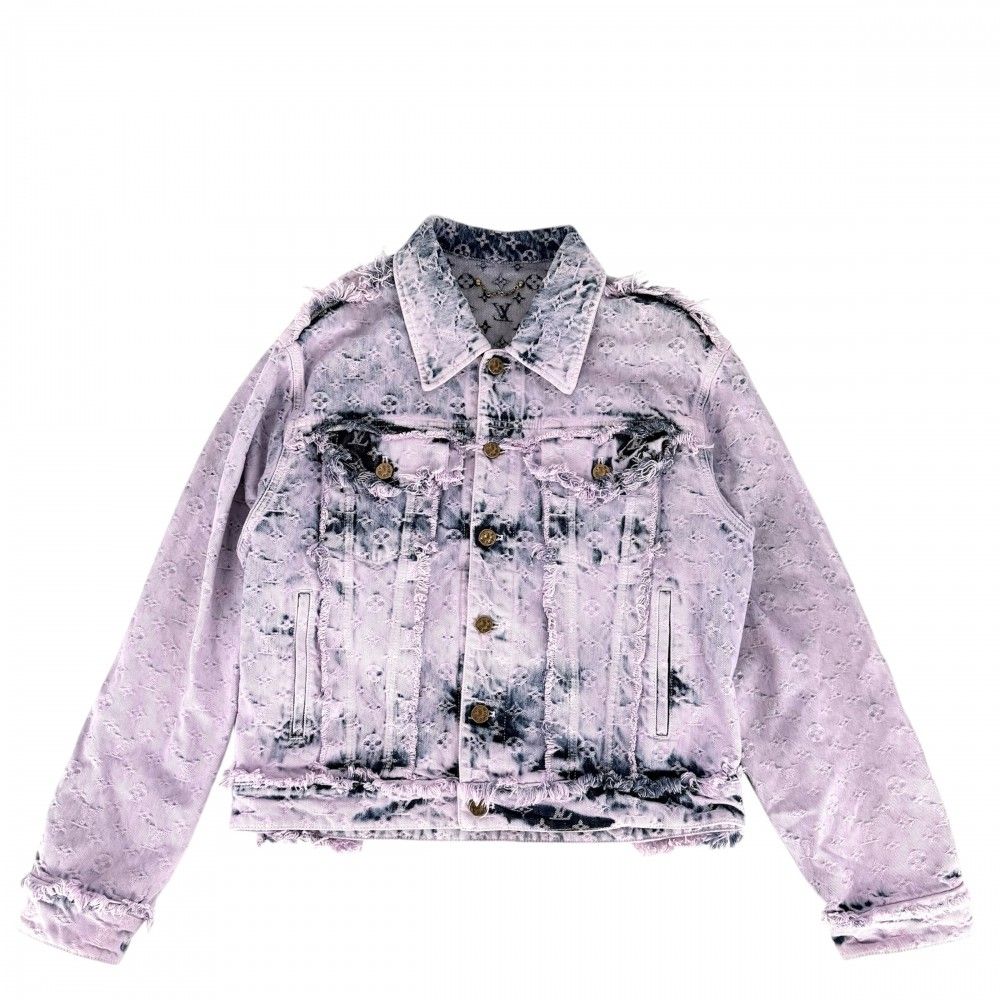 Louis Vuitton Denim Jacket Boyhood Fringe Distressed Monogram 48 Pink Blue