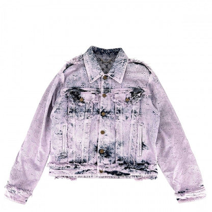Louis Vuitton Denim Jacket Boyhood Fringe Distressed Monogram 48 Pink Blue
