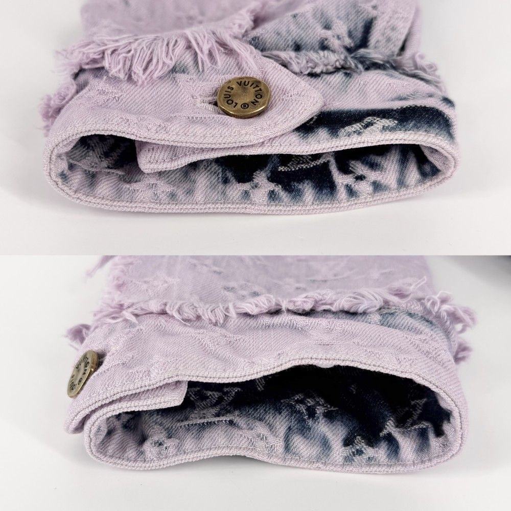 Louis Vuitton Denim Jacket Boyhood Fringe Distressed Monogram 48 Pink Blue — view 3