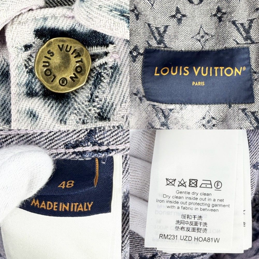 Louis Vuitton Denim Jacket Boyhood Fringe Distressed Monogram 48 Pink Blue — view 4