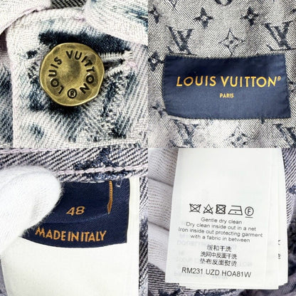Louis Vuitton Denim Jacket Boyhood Fringe Distressed Monogram 48 Pink Blue — view 4