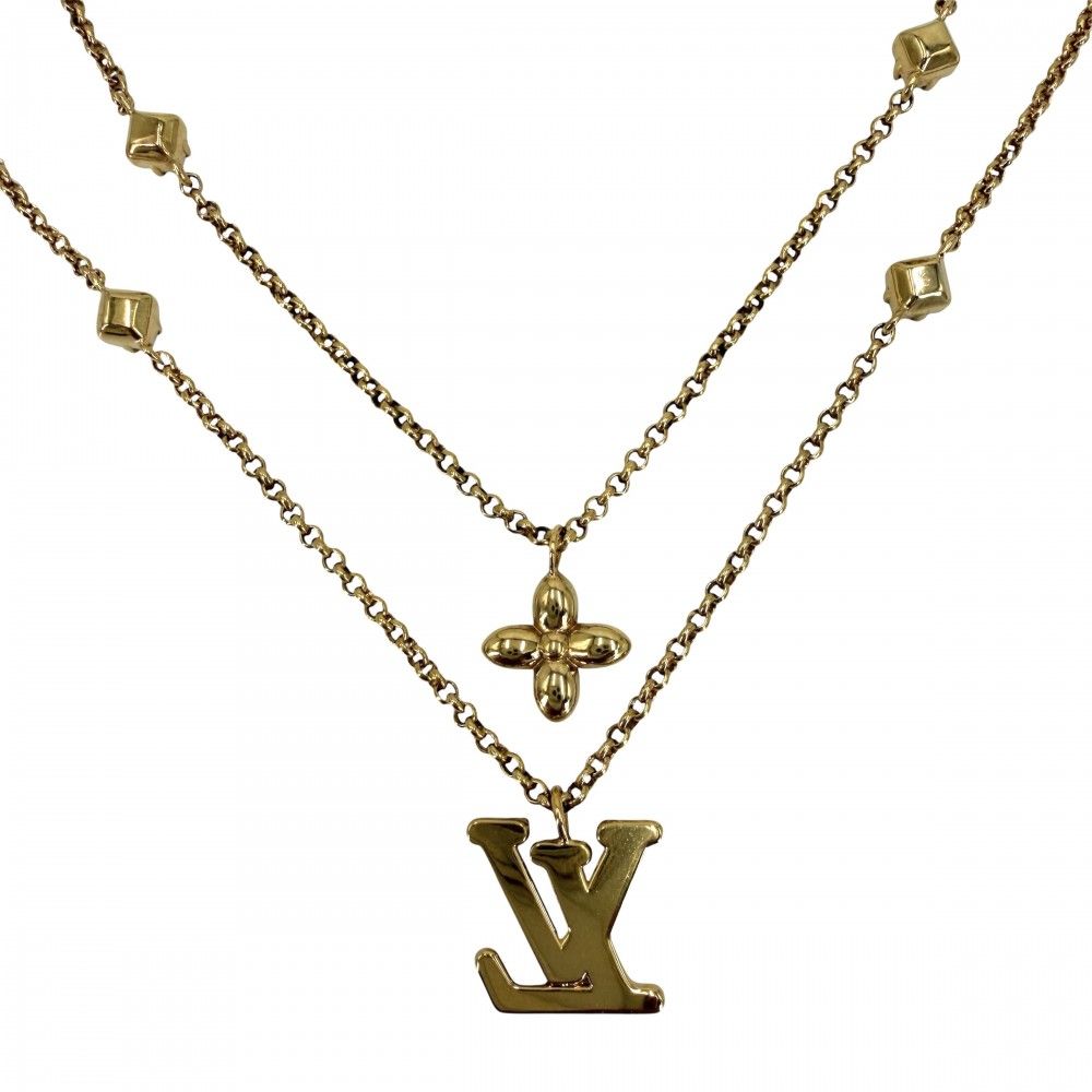 Louis Vuitton Necklace LV 2 Chain with Adjuster Star Line Stone Gold — view 2