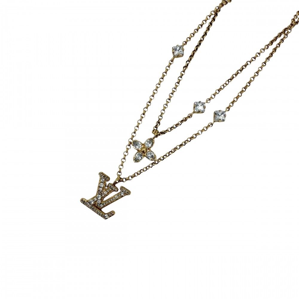Louis Vuitton Necklace LV 2 Chain with Adjuster Star Line Stone Gold
